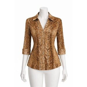 INC International Concepts Brown Snakeskin Button Down Long Sleeve Soft Goth